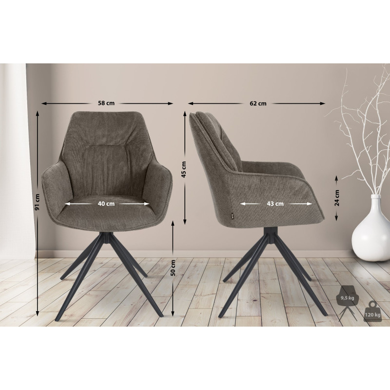 Chaise de salle à manger Jules en tissu gris foncé
