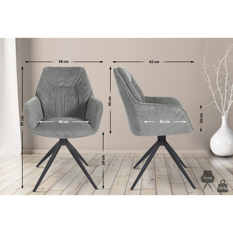 Chaise de salle à manger Jules en tissu gris