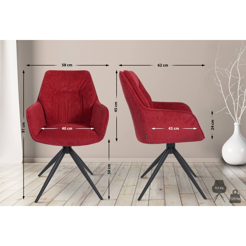 Chaise de salle à manger Jules en tissu rouge