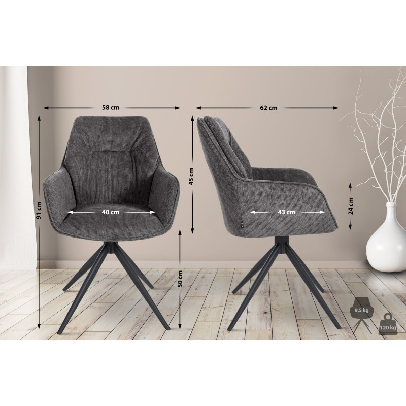 Chaise de salle à manger Jules en tissu noir