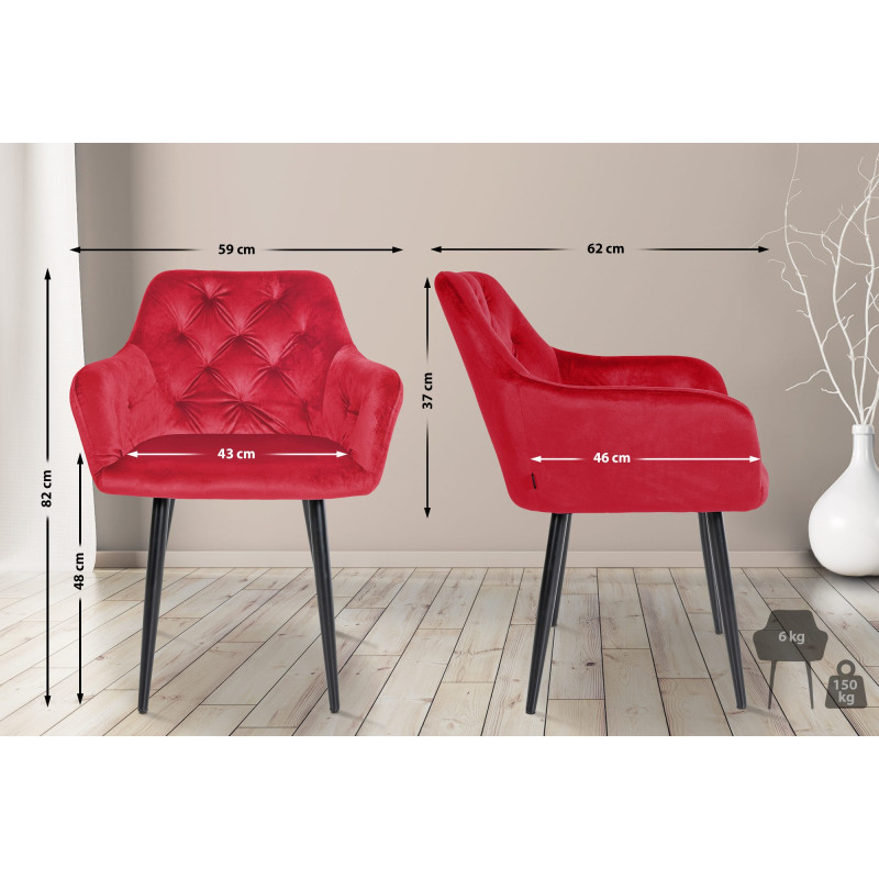 Chaise de salle à manger en velours Stanley rouge