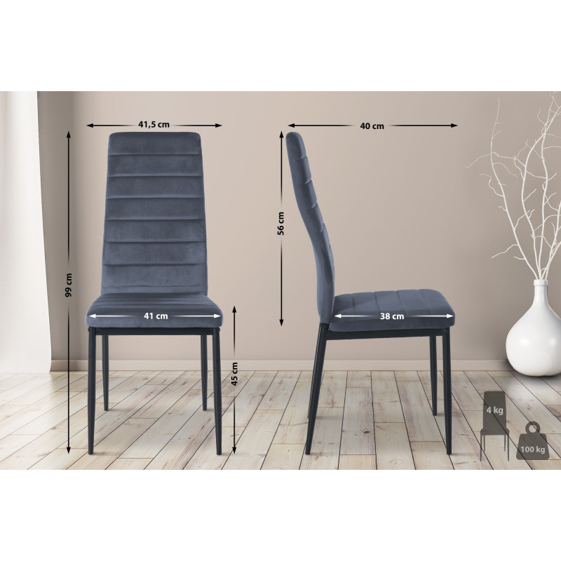Chaise de salle à manger en velours Mayfair gris clair