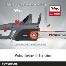 Powerplus Tronçonneuse électrique POWEG10110 - 2200 W, Guide de 400 mm, Lubrification Automatique de Chaоne, Outillage de Jardin