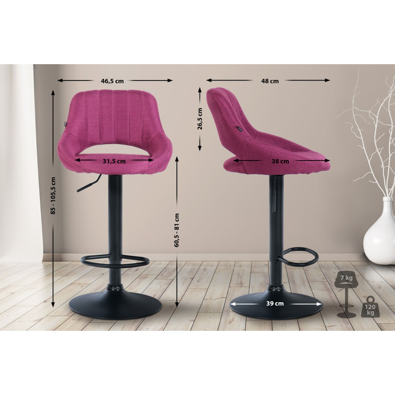 Tabouret de bar Milet tissu noir violet