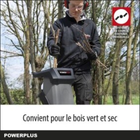 Powerplus Broyeur de Végétaux électrique POWEG5011 - 2400 W, Max. Ш40 mm, Poussoir, Roues et Sac de Ramassage de 50 l Inclus