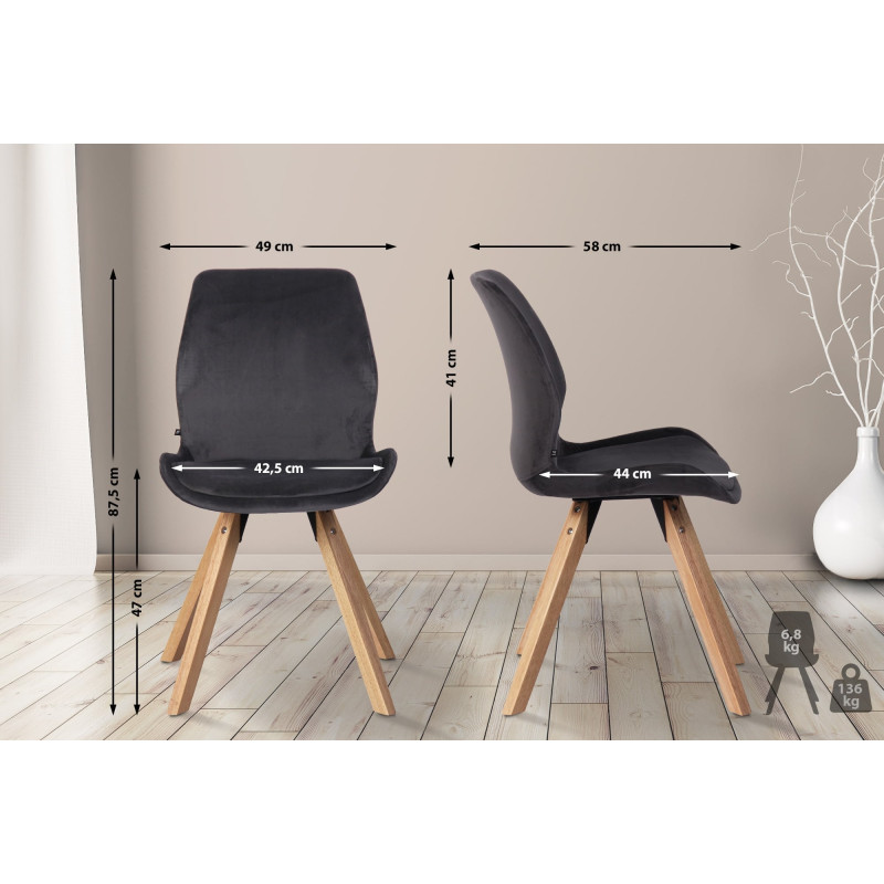 Lot de 4 chaises Luna velours gris foncé