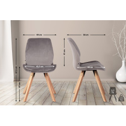 Lot de 4 chaises Luna velours gris