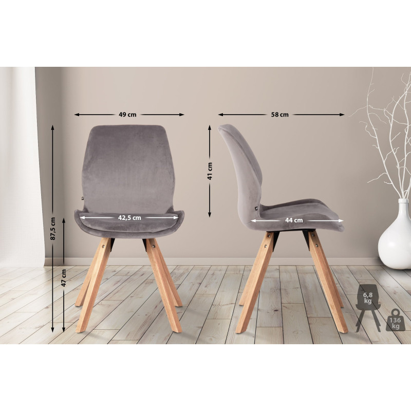 Lot de 4 chaises Luna velours gris