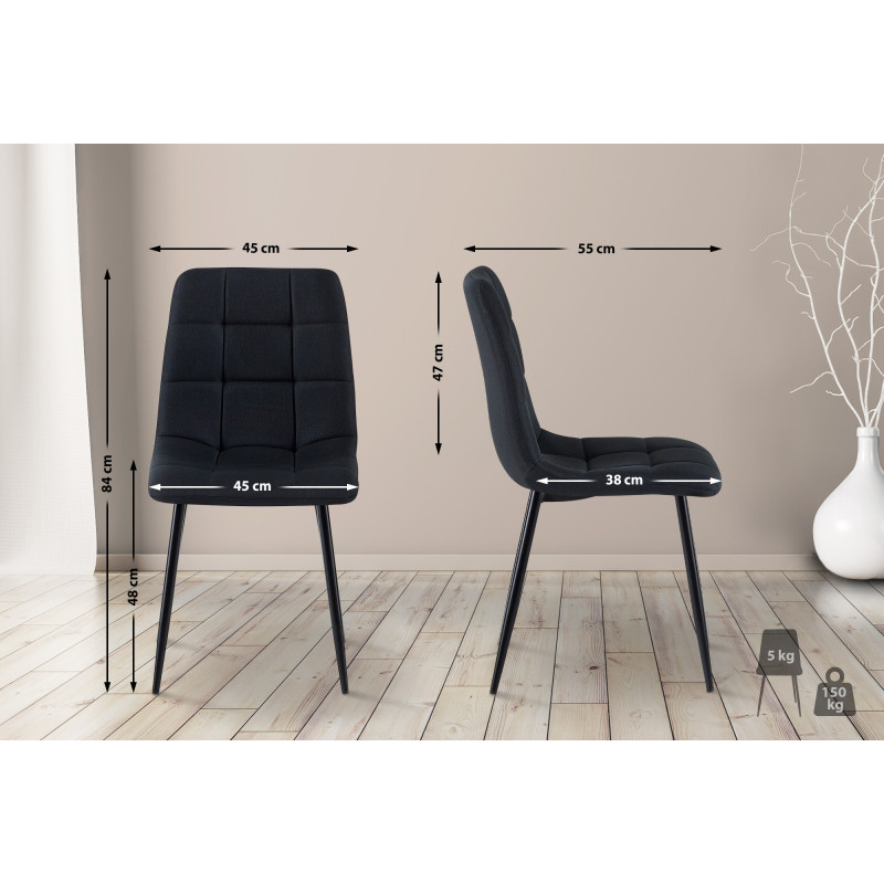 Chaise de salle à manger tissu Antibes noir