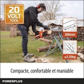 Powerplus Dual Power Tronçonneuse a Batterie POWDPG7570 - 20 V, Guide de 300 mm, sans Batterie ni Chargeur