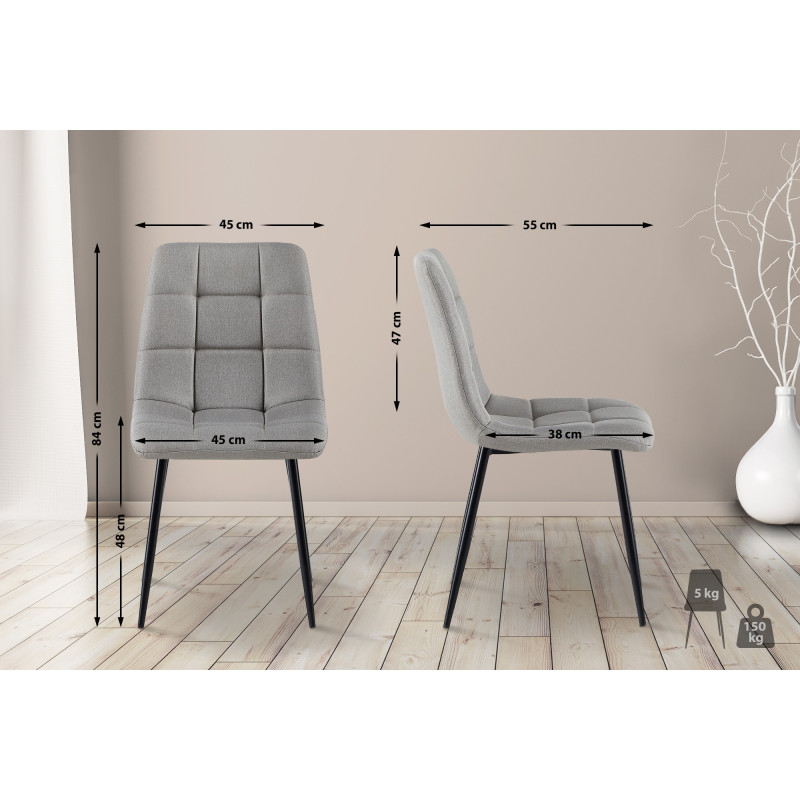 Chaise de salle à manger tissu Antibes gris clair