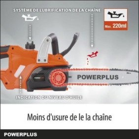 Powerplus Dual Power Tronçonneuse a Batterie POWDPG7570 - 20 V, Guide de 300 mm, sans Batterie ni Chargeur