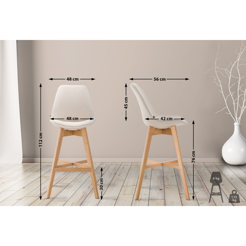 Lot de 2 tabourets de bar Cannes tissu natura crème