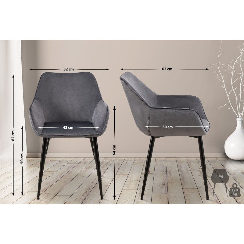 Chaise de salle à manger en velours Vessa gris foncé