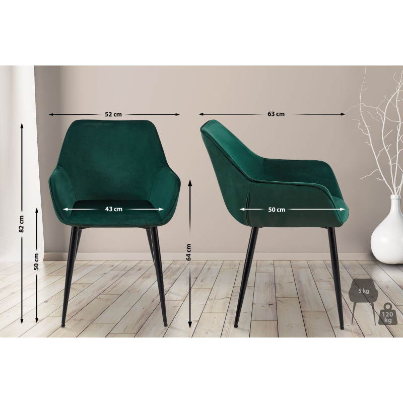 Chaise de salle à manger en velours Vessa vert