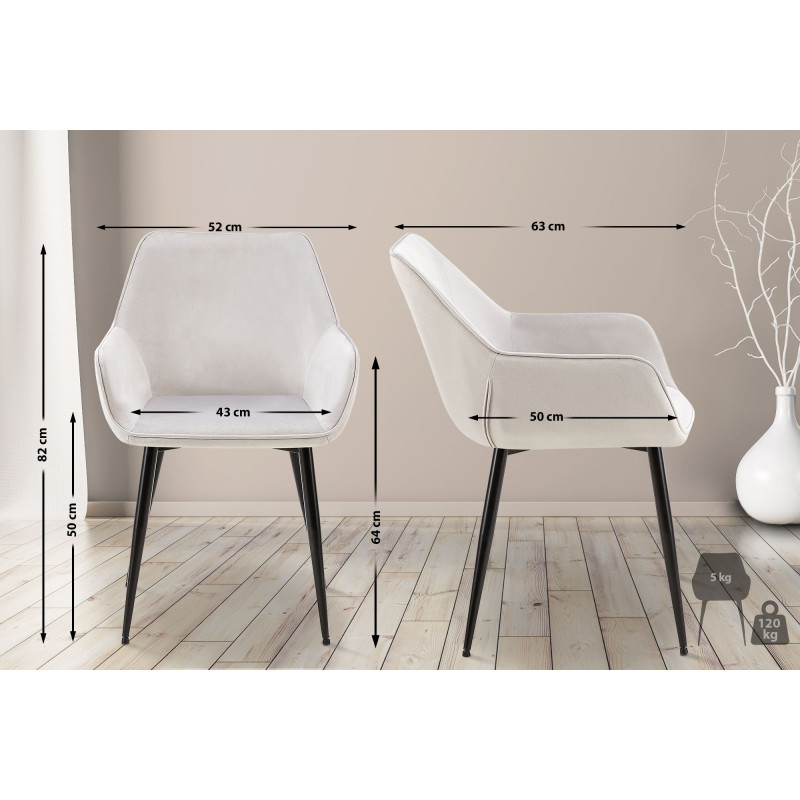 Chaise de salle à manger en velours Vessa gris clair
