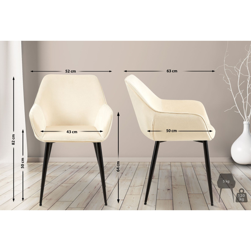 Chaise de salle à manger en velours Vessa crème