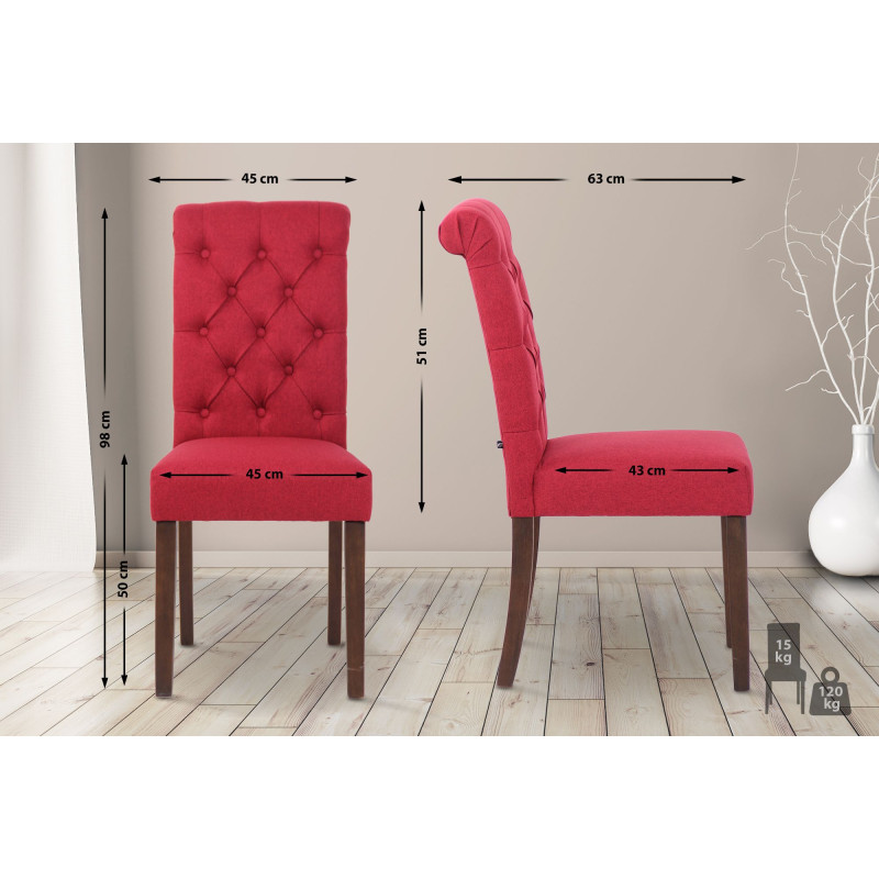 Lot de 2 chaises de salle à manger tissu Lisburn rouge