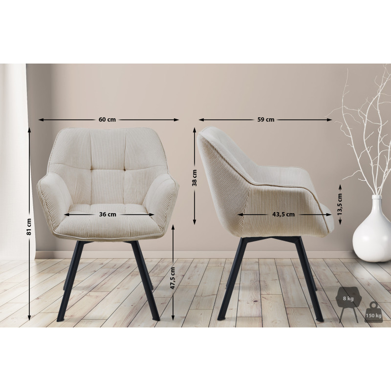 Chaise de salle à manger Jordi Cord crème