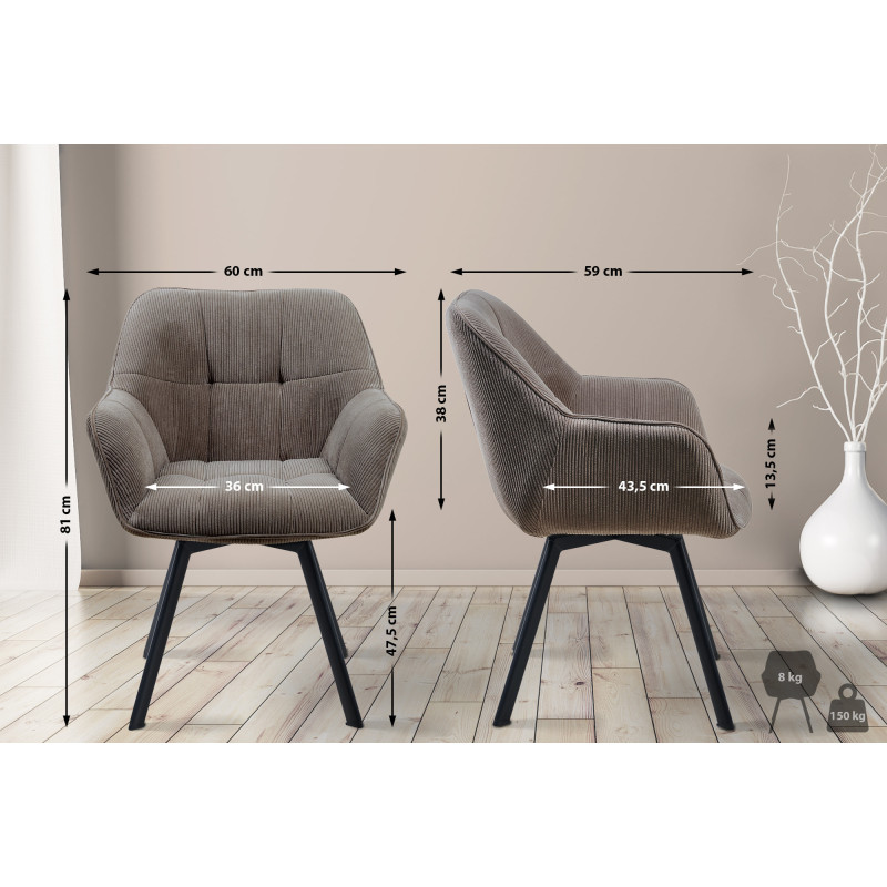 Chaise de salle à manger Jordi Cord brun