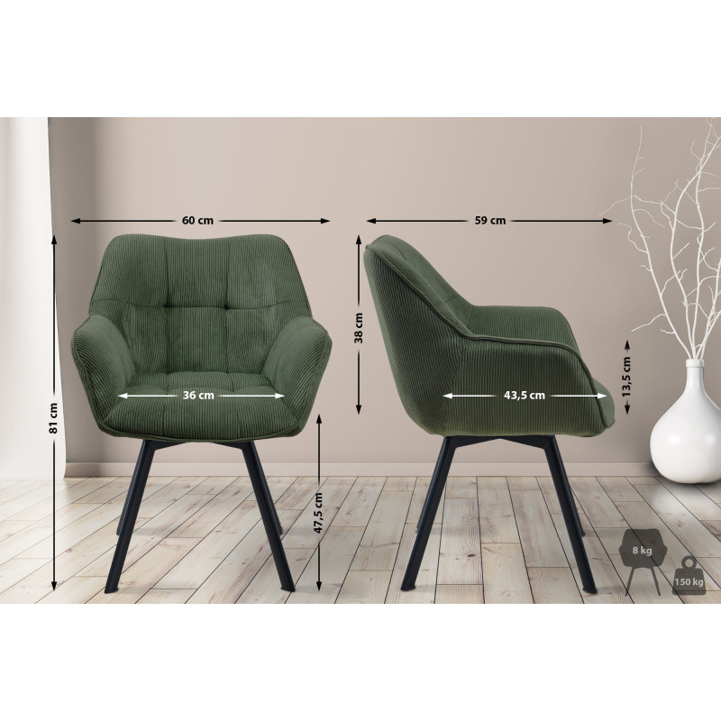 Chaise de salle à manger Jordi Cord vert