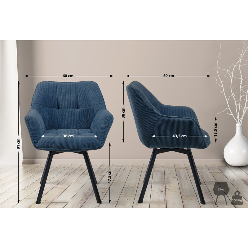 Chaise de salle à manger Jordi Cord bleu