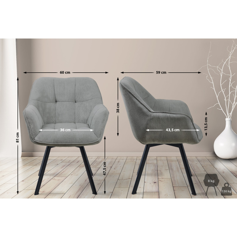 Chaise de salle à manger Jordi Cord gris
