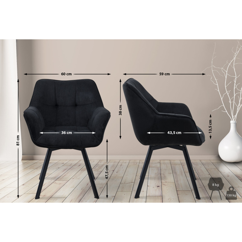 Chaise de salle à manger Jordi Cord noir