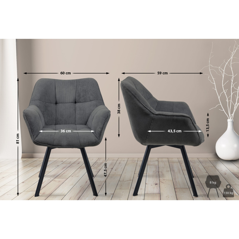Chaise de salle à manger Jordi Cord gris foncé
