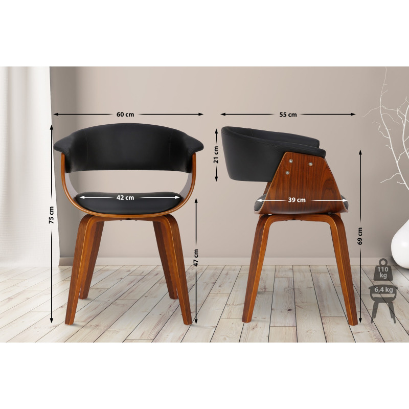 Lot de 2 chaises Bruce simili cuir noyer noir