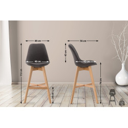 Lot de 2 tabourets de bar Cannes tissu natura gris foncé