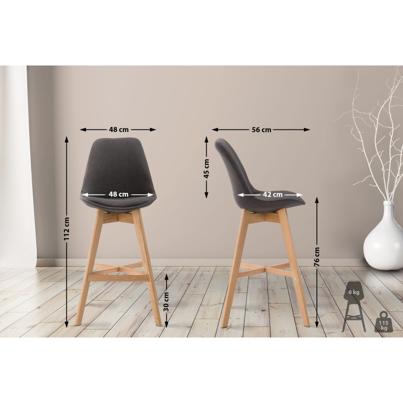 Lot de 2 tabourets de bar Cannes tissu natura gris foncé