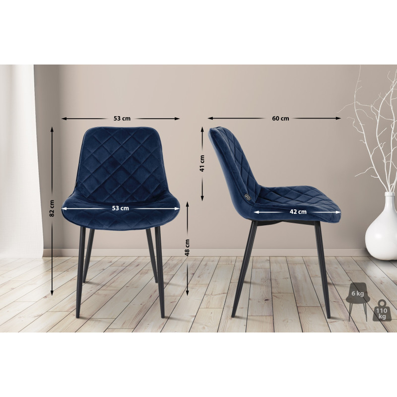 Lot de 4 chaises Springs velours bleu