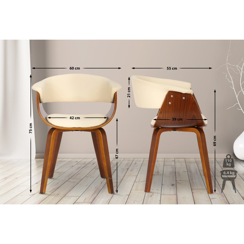 Lot de 2 chaises Bruce simili cuir noyer crème