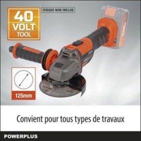 Meuleuse d'angle sans fil 40V 125mm BRUSLESS - DUAL POWER POWDP35170 - Livrée sans batterie ni chargeur