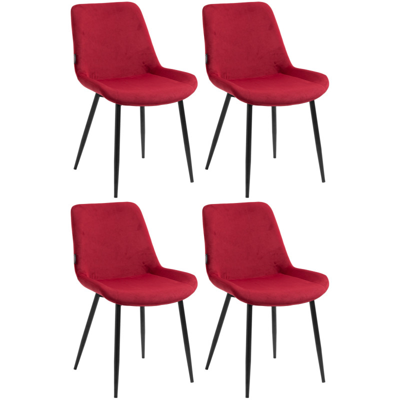 Lot de 4 chaises à repas Victoria en velours rouge