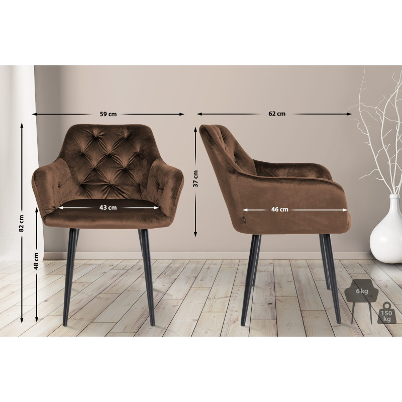 Lot de 2 chaises de salle à manger en velours Stanley brun