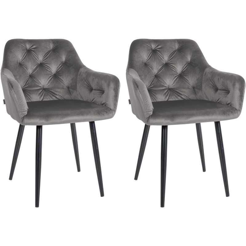 Lot de 2 chaises de salle à manger en velours Stanley gris foncé