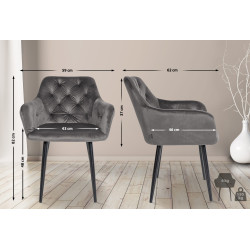 Lot de 2 chaises de salle à manger en velours Stanley gris foncé