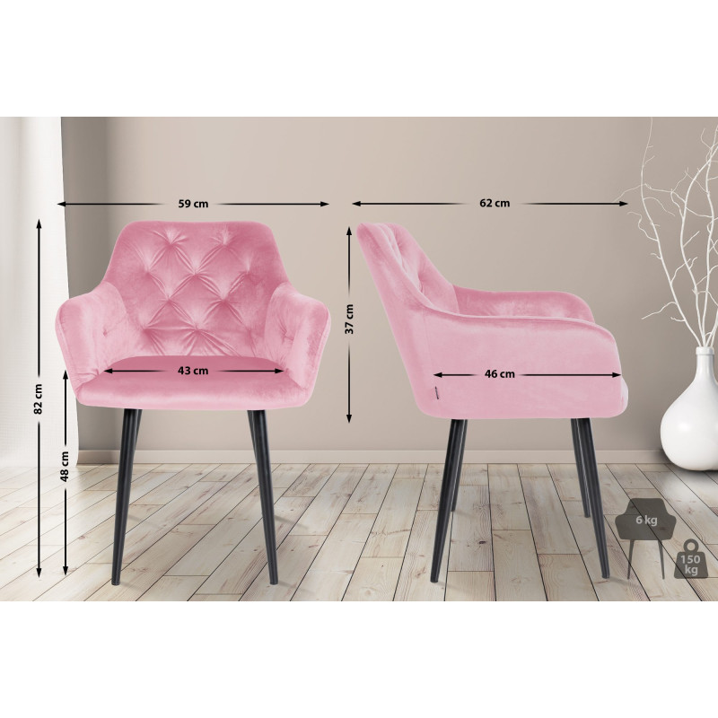 Lot de 2 chaises de salle à manger en velours Stanley rose