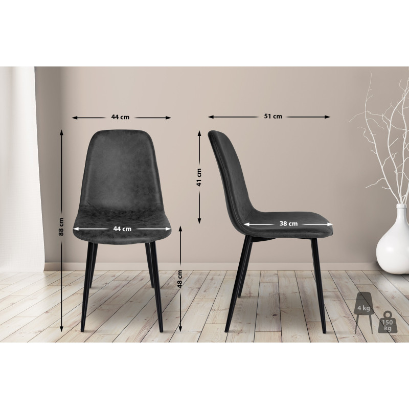 Lot de 4 chaises de salle à manger Napier simili cuir noir
