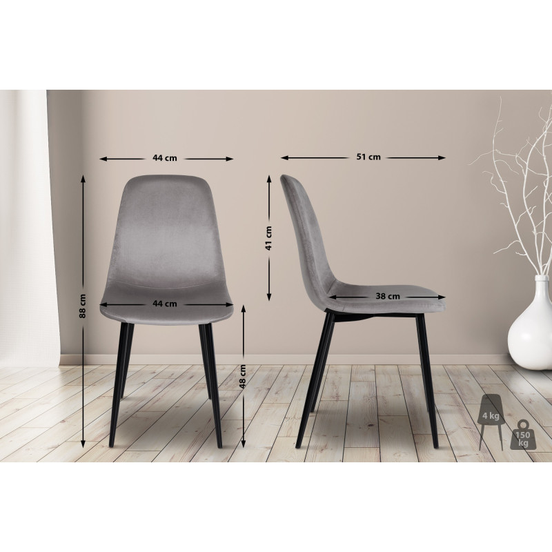 Lot de 4 chaises de salle à manger en velours Napier gris