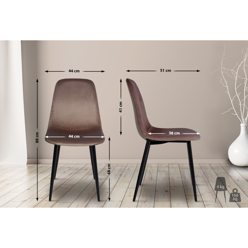 Lot de 4 chaises de salle à manger en velours Napier brun