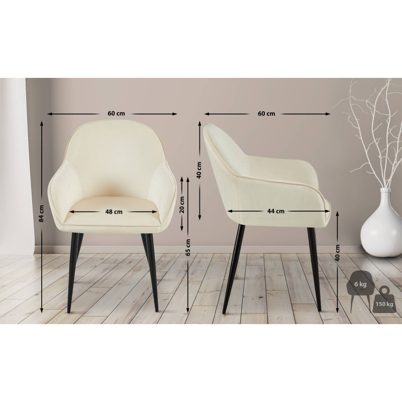 Chaise de salle à manger en velours Boise crème