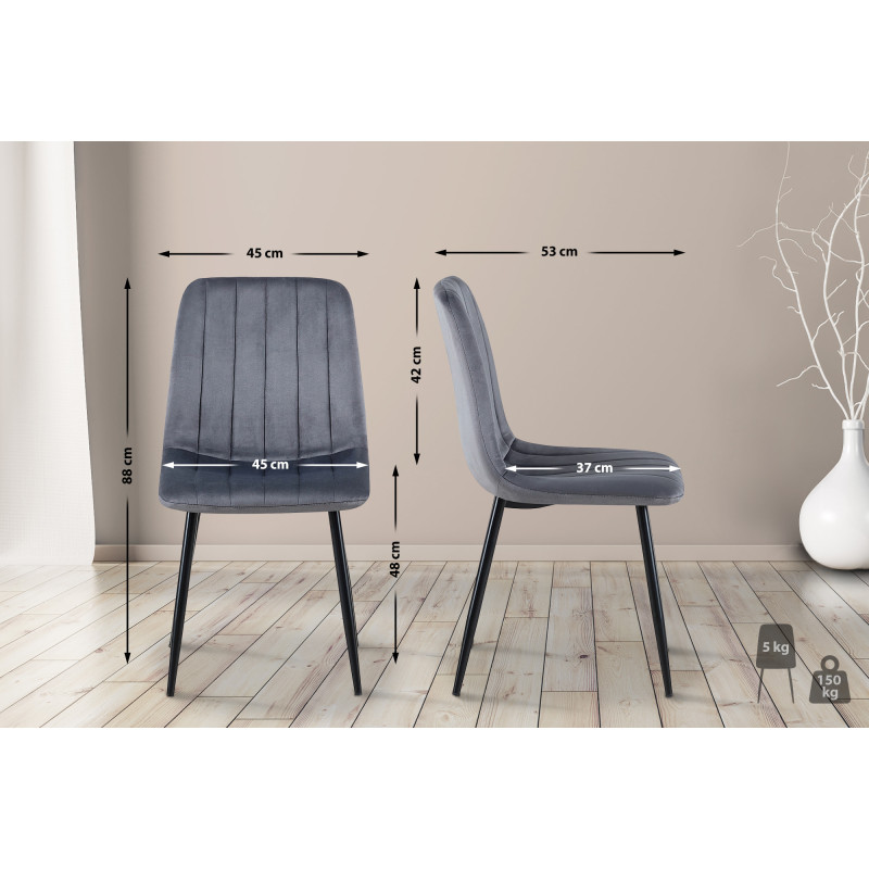 Suite de 4 chaises Dijon en velours gris foncé
