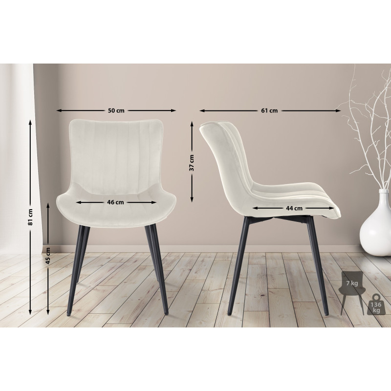 Lot de 2 chaises Largo en velours crème