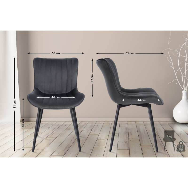 Lot de 2 chaises Largo en velours gris foncé