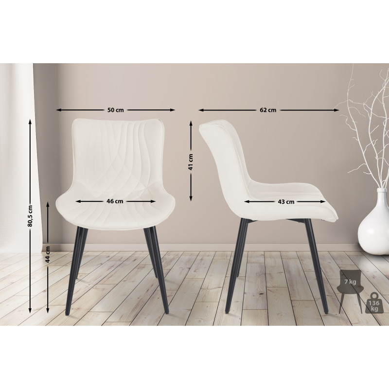 Lot de 2 chaises Brady en velours crème