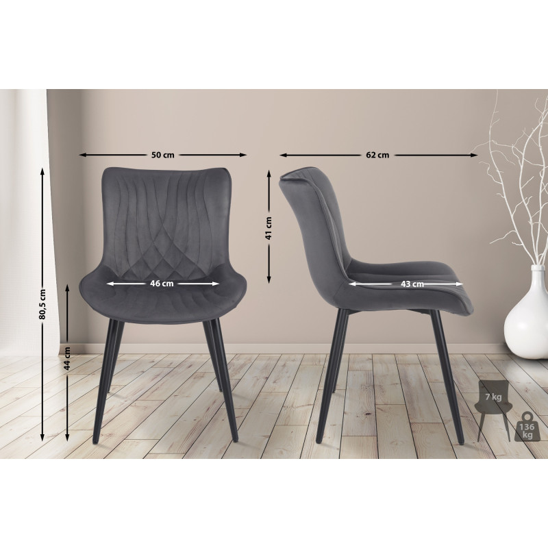 Lot de 2 chaises Brady en velours gris foncé