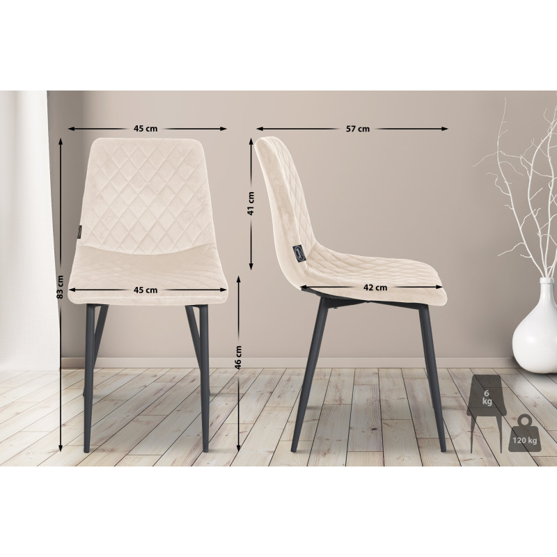 Lot de 4 chaises Telde en velours crème